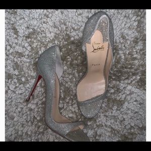 Christian Louboutin open toe silver heels